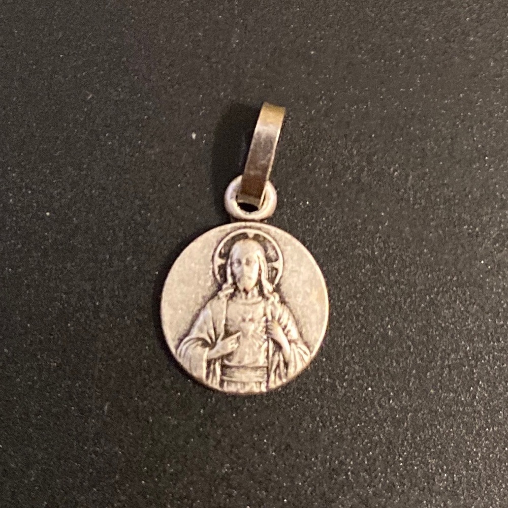 Small medal of The Sacred Heart and Blessed Mother